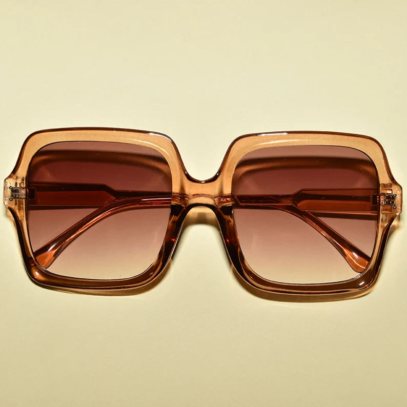 brown 1970s Vintage DISCO Style Square Oversized Translucent Sunglasses