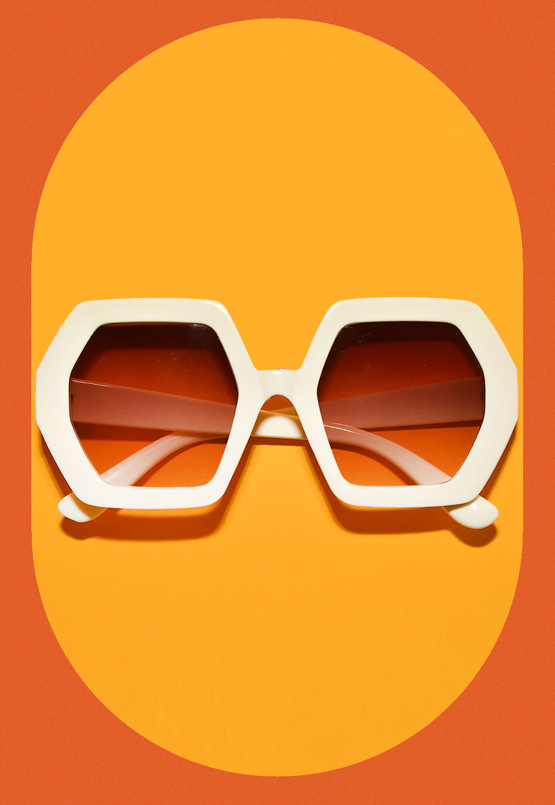 yellow background orange border 1970s Vintage Style Oversized Elton Hexagon Square Sunglasses ivory sunglasses