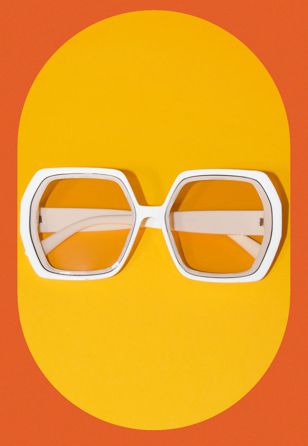 yellow background orange border Oversized Square Sunglasses ivory