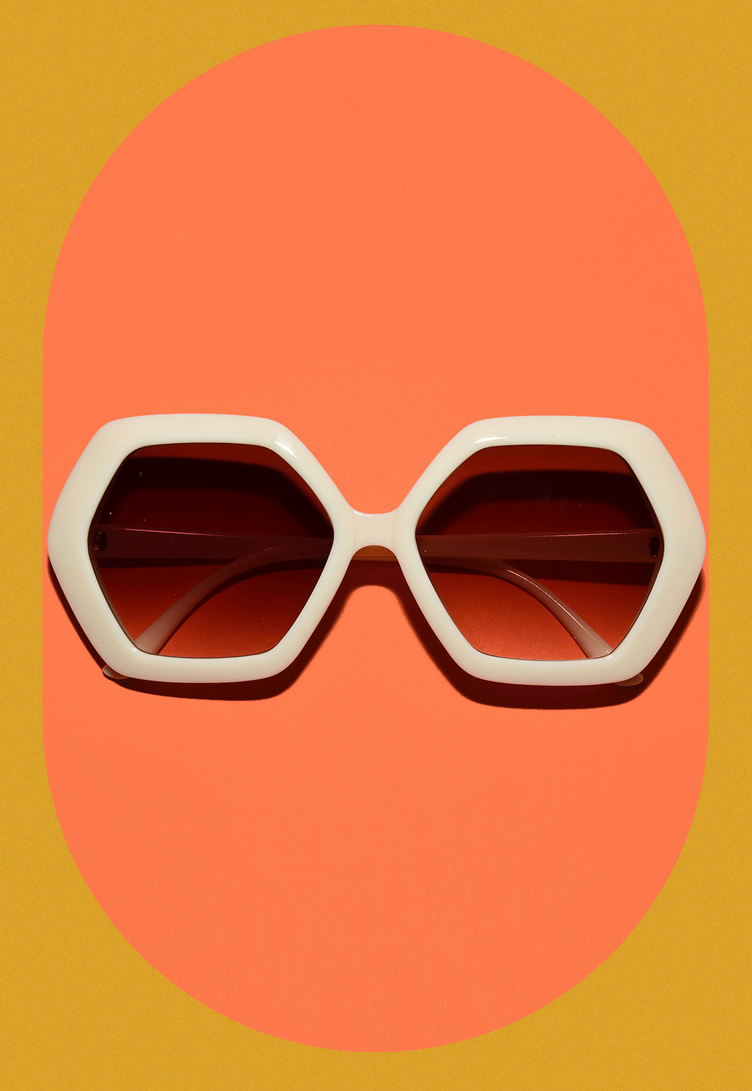orange yellow border background ivory sunglasses 1970s Vintage Style LOLA Oversized Hexagon Sunglasses