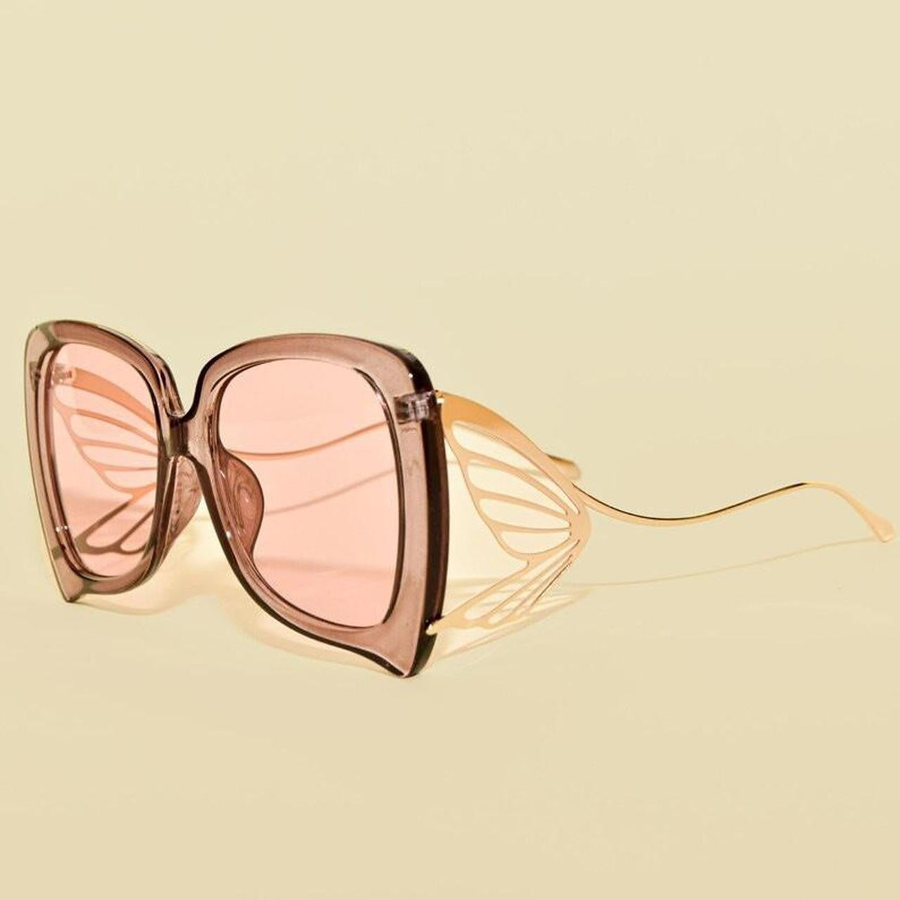 smoke 1970s Vintage Style Butterfly Gold Design Ultra Oversized Sunglasses