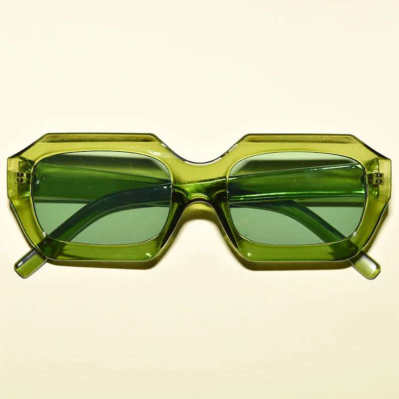 olive green Retro Vintage Style Mod Rectangular Angled Square Sunglasses
