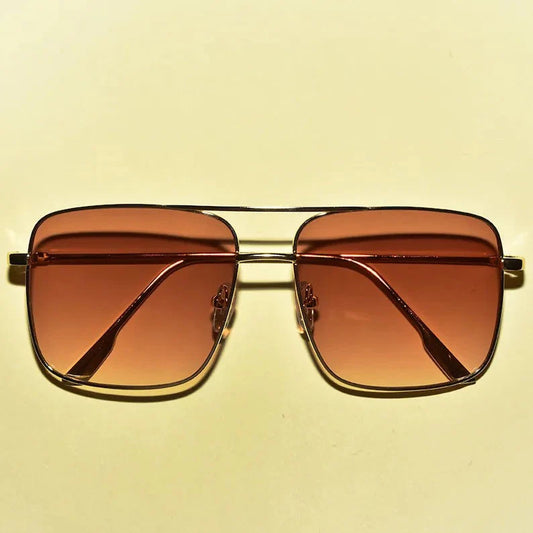 1970s Style Gold Rim Double Bridge Aviator Translucent Hue Square Lens Oversized Sunglasses | Multiple Color