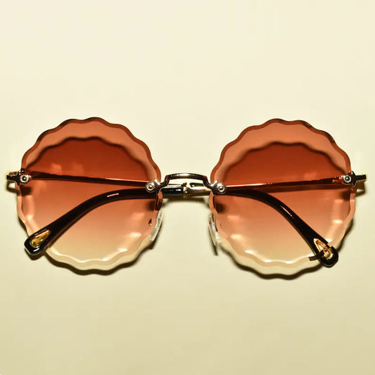 1960s Vintage Style DAISY Rimless Round Scalloped Flower Shaped Translucent Sunglasses