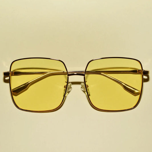 1970s Style Gold Rim Square Lens Oversized UV Protected Sunglasses