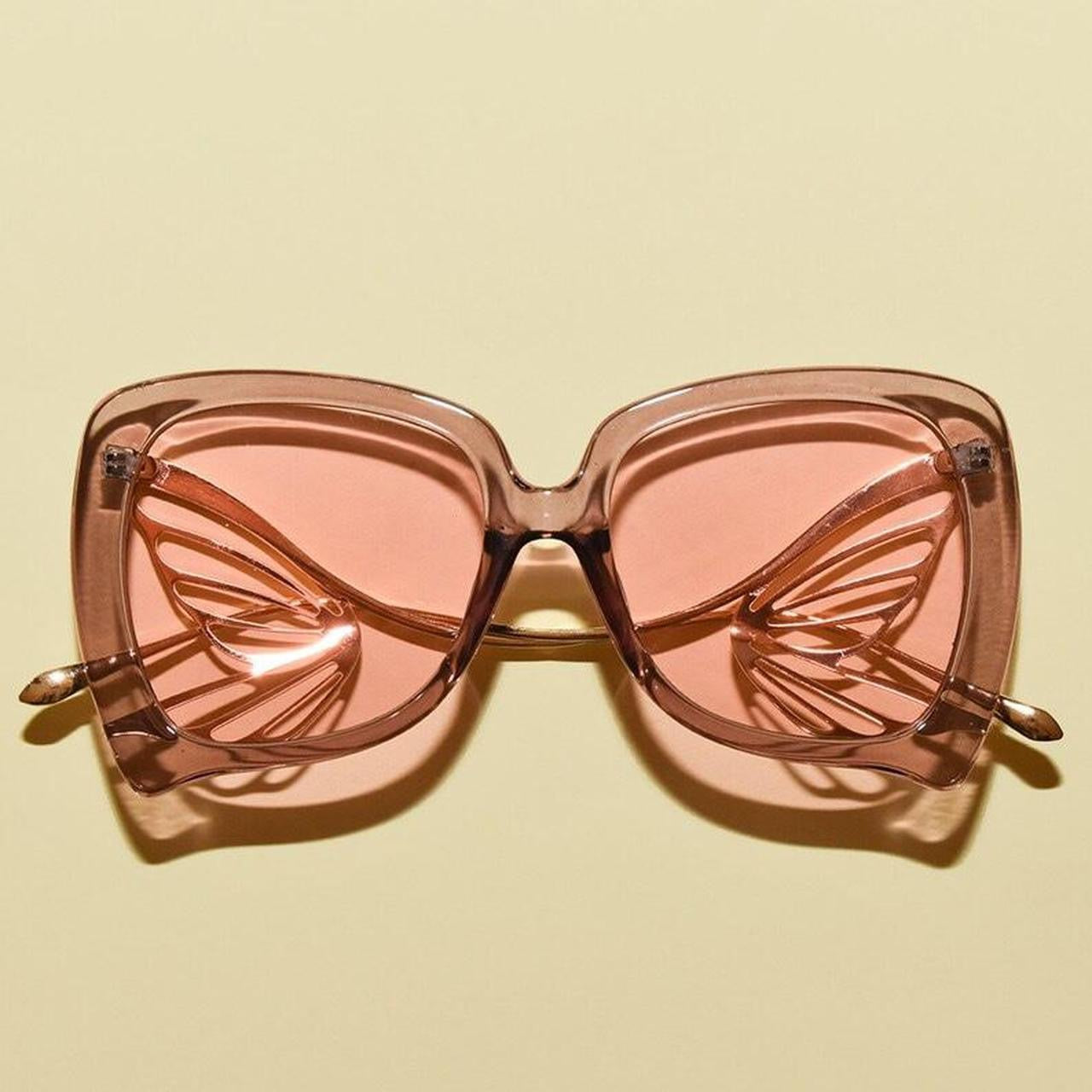 smoke fron shot 1970s Vintage Style Butterfly Gold Design Ultra Oversized Sunglasses